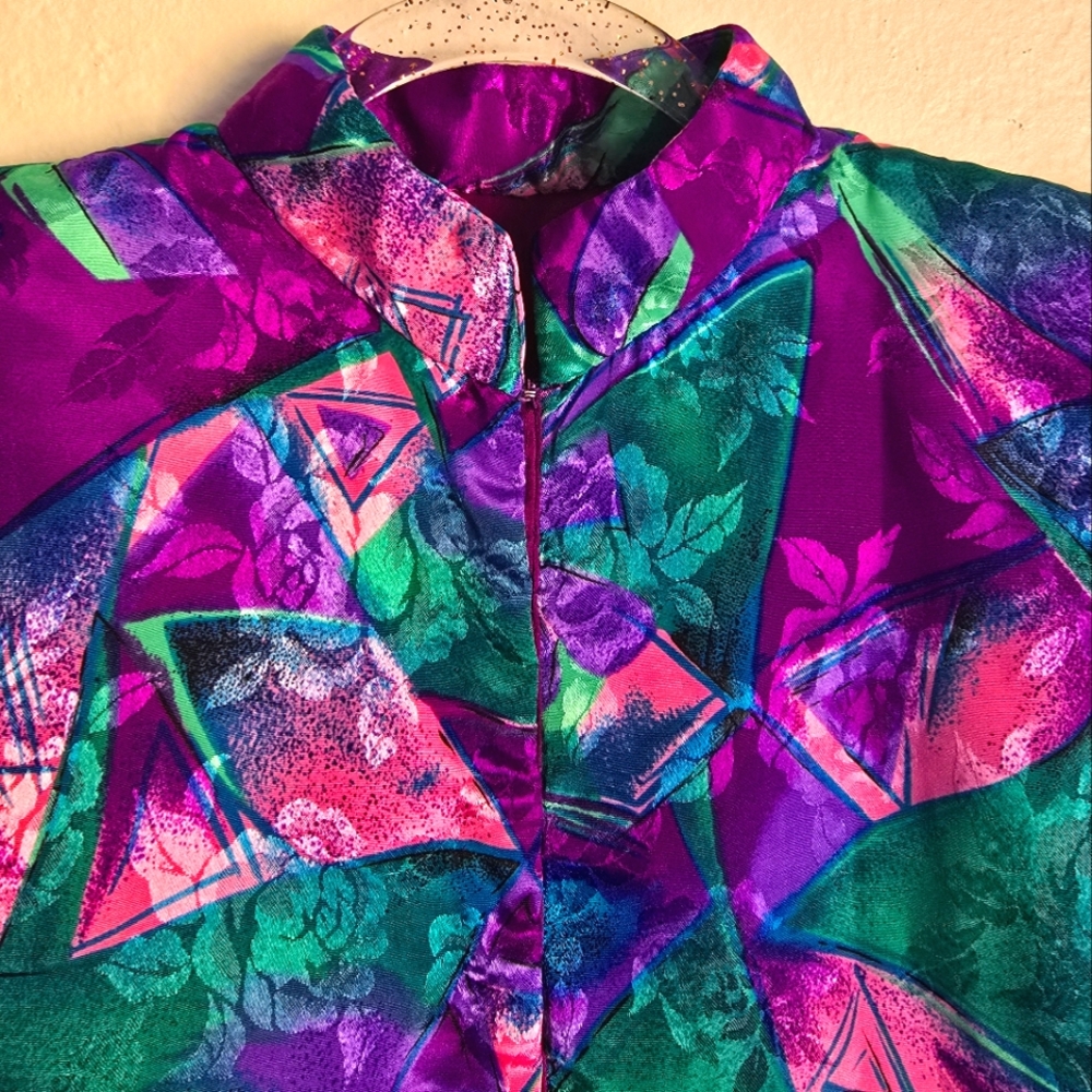 Silky Geometric Vintage Jacket Top